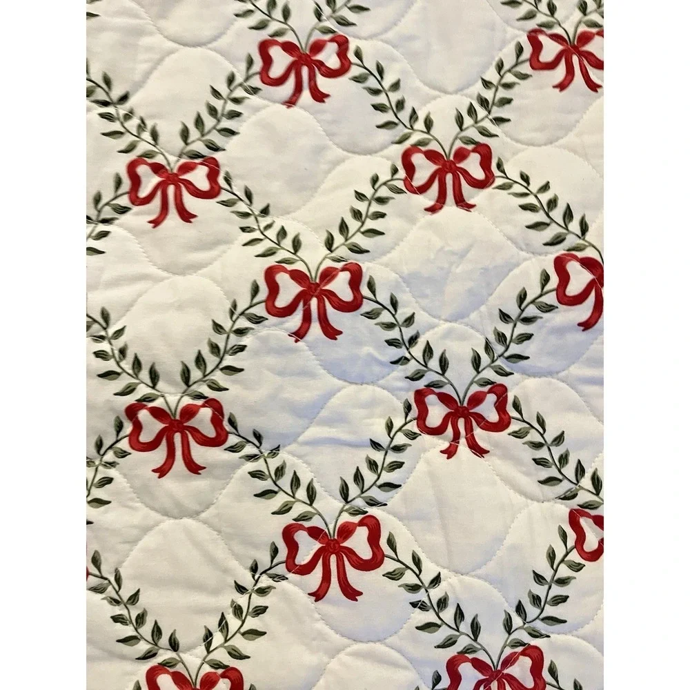 Laura Ashley Christmas Pillow Shams Covers King Size White Red Green Bow Set 2